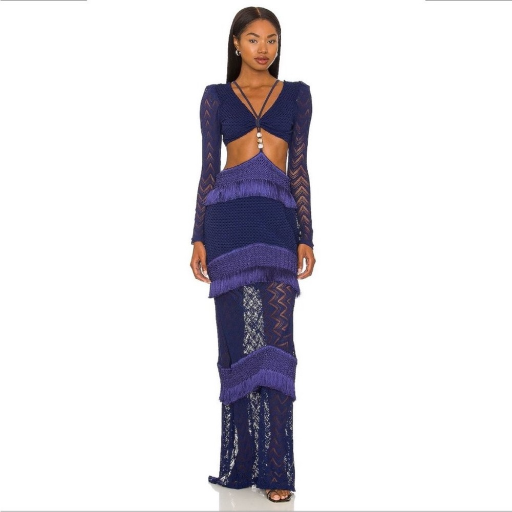 PatBo Fringe  long sleeve maxi dress